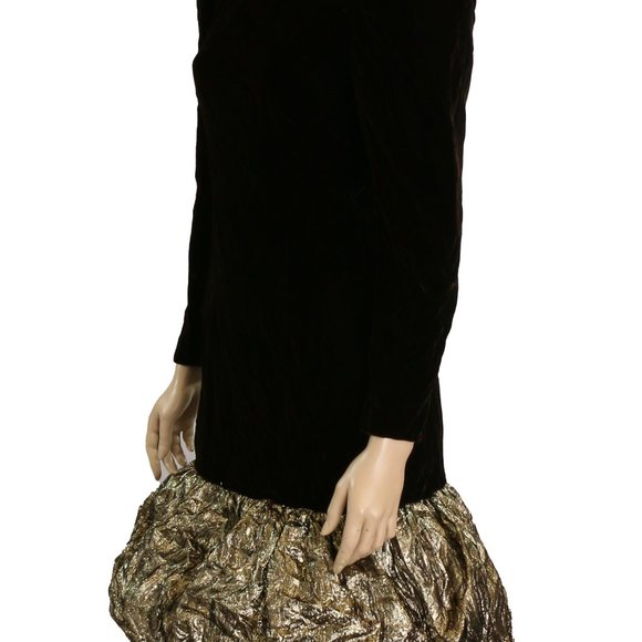 Akira Vintage 80s Brown Velvet Gold Lame Bubble Skirt Prom Party Dress sz 8 NWT - Picture 3 of 4